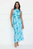 Ocean Spark Satin Maxi Dress Blue