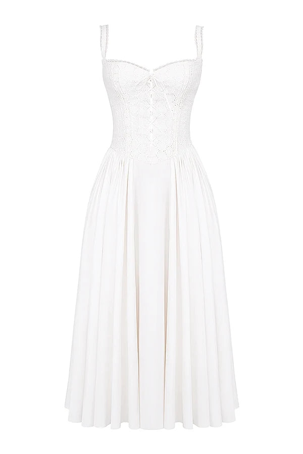 white broderie anglais cotton midi dress