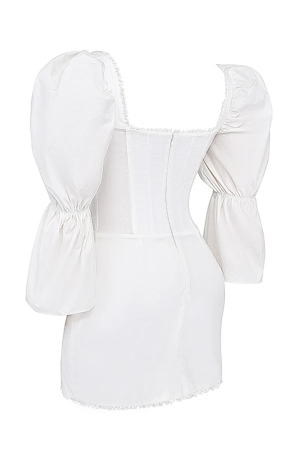 white puff sleeve corset dress
