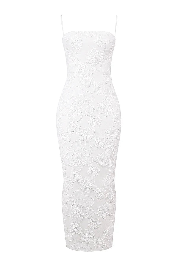white floral lace maxi dress