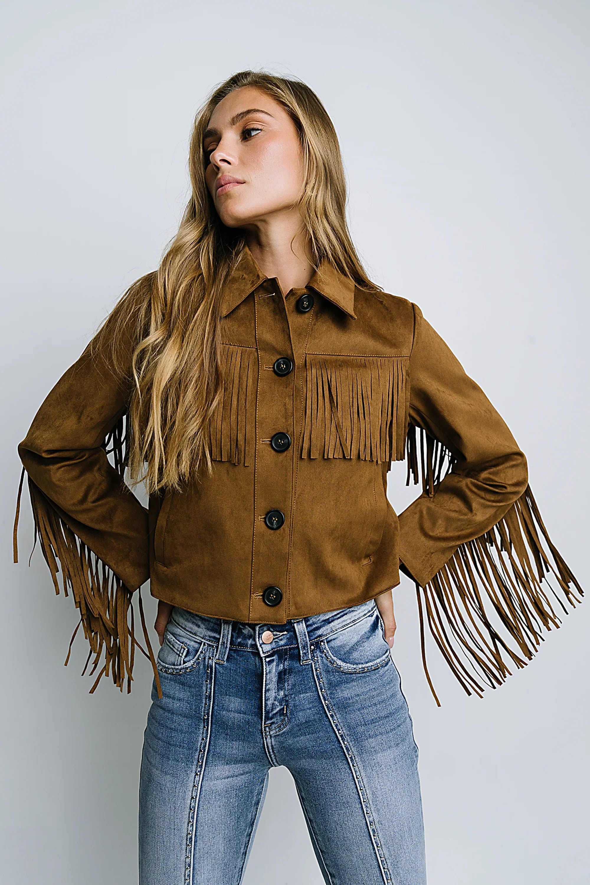 Bridget Fringe Jacket in Cognac