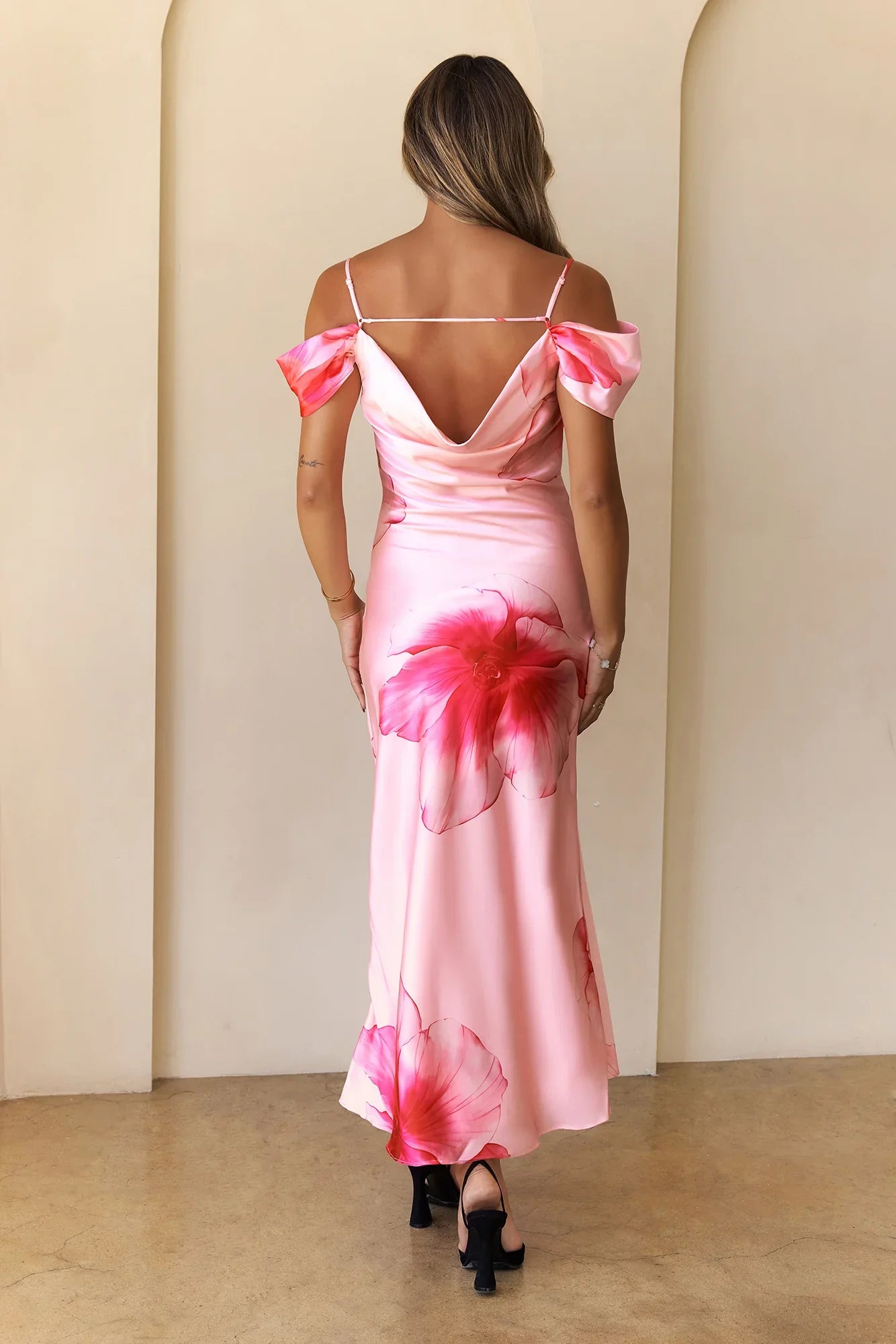 Berry Swirl Satin Maxi Dress Pink