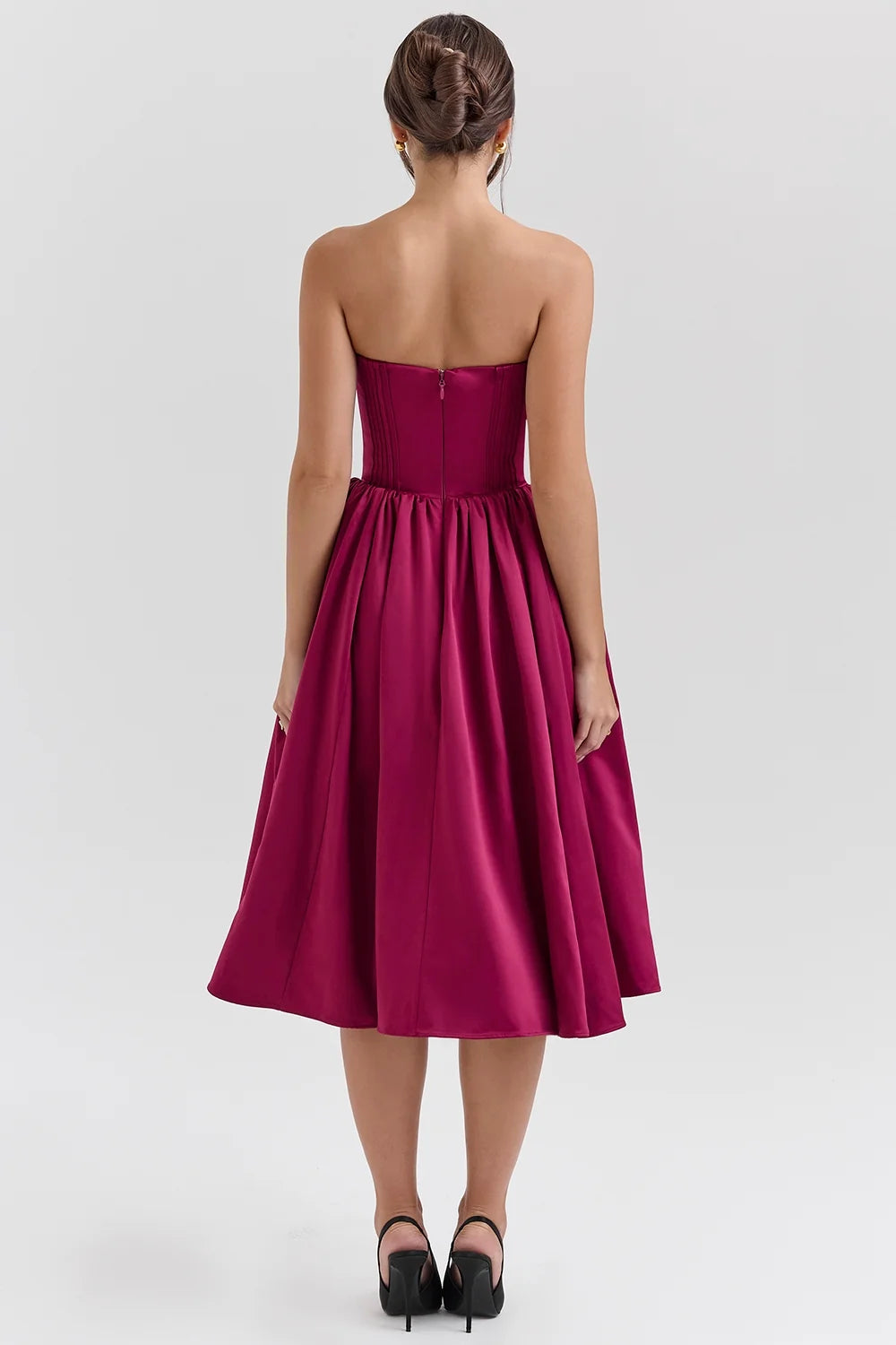 burgundy satin tulle midi dress sale