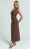 Murray Midi Dress Deep U Halter Neck Dress in Chocolate