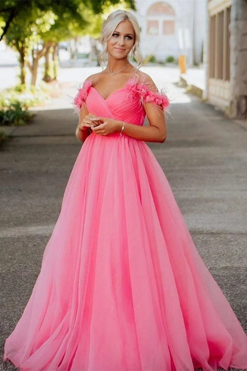 Off the shoulder Coral Long Prom Dress