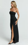 Berri Maxi Dress Strapless Jacquard High Split Dress in Black