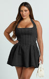 Hayes Mini Dress Halter Neck Corset Bodice Dress in Washed Black