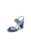 Open Toe Beaded Buckle Satin Chunky Heels