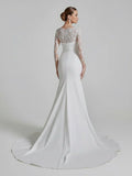Mermaid White Lace Appliques Beaded Wedding Dress