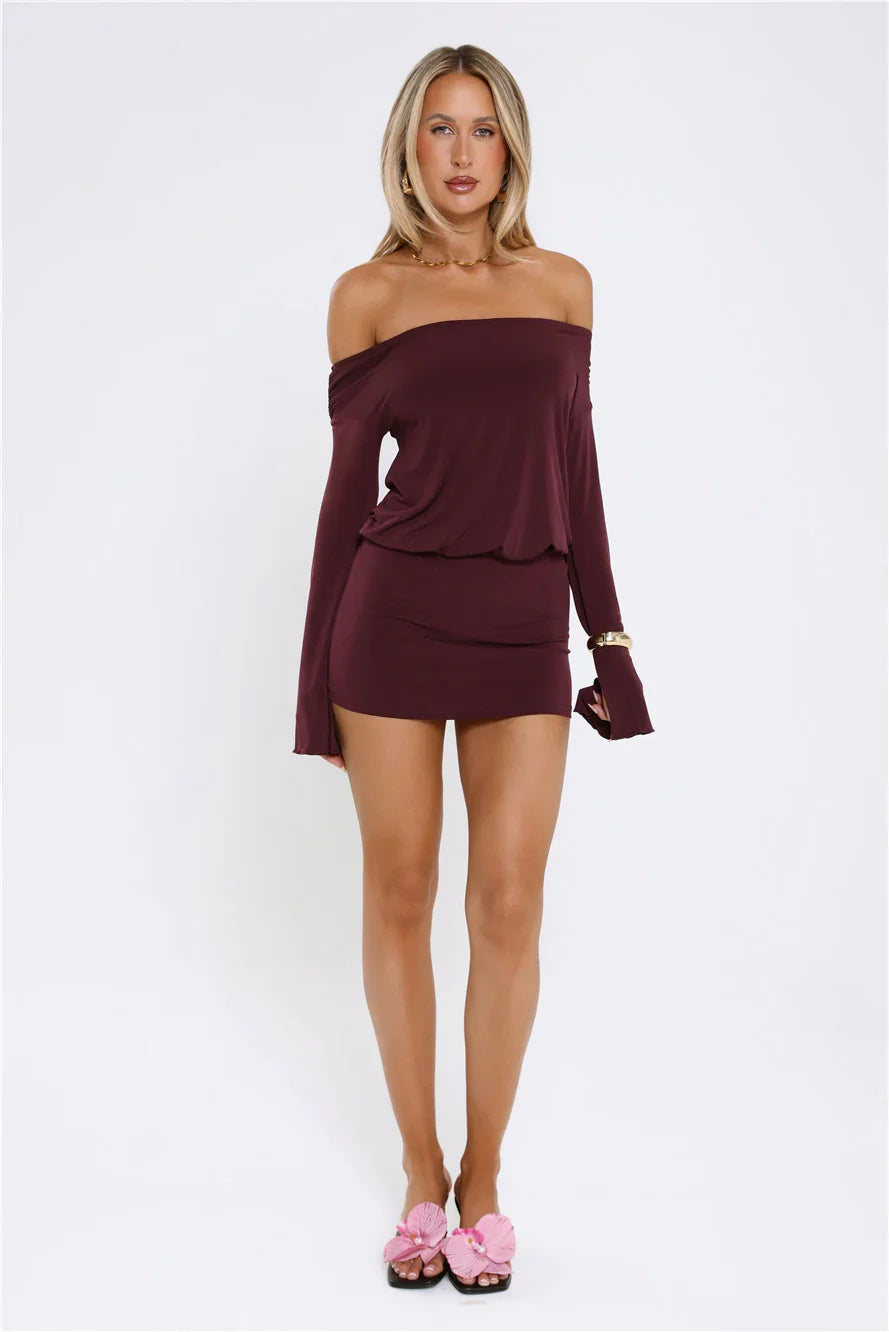 Island Sunshine Off Shoulder Mini Dress Plum