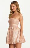 Hana Mini Dress Strapless Fit And Flare Sequin Dress in Rose Gold