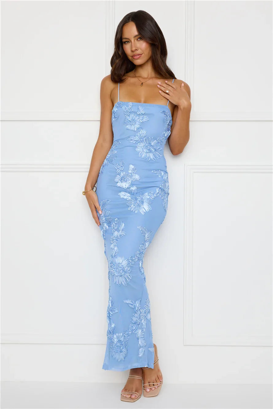 Amber Zest Mesh Maxi Dress Blue