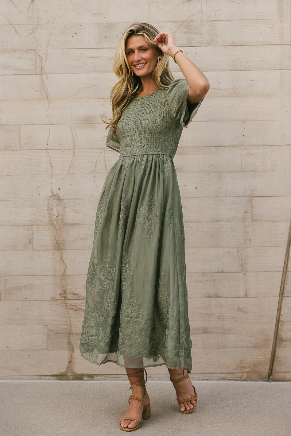 Alora Embroidered Dress in Sage