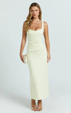 Benita Midi Dress Scoop Neck Ruched Fitted Dress in Lemon