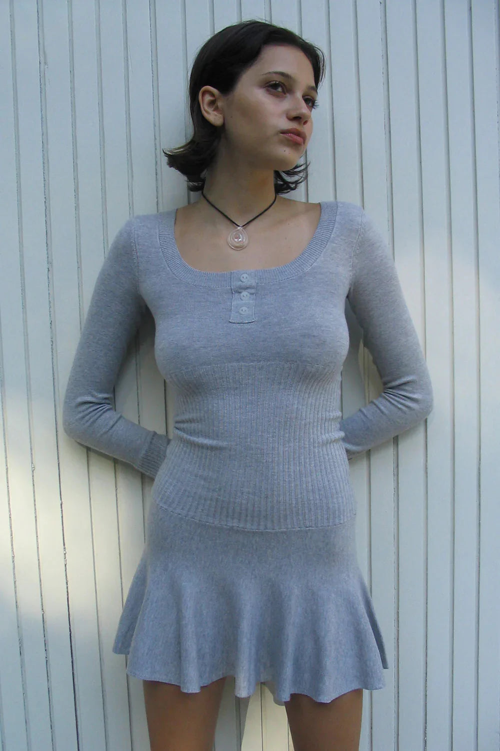 Claude Lightweight Knit Long Sleeve Dress Heather Grey