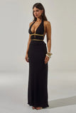 XYLIA HALTER LOW PLUNGE MAXI DRESS BLACK