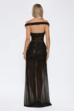 Radiance In The Dark Off Shoulder Sequin Maxi Dress Black