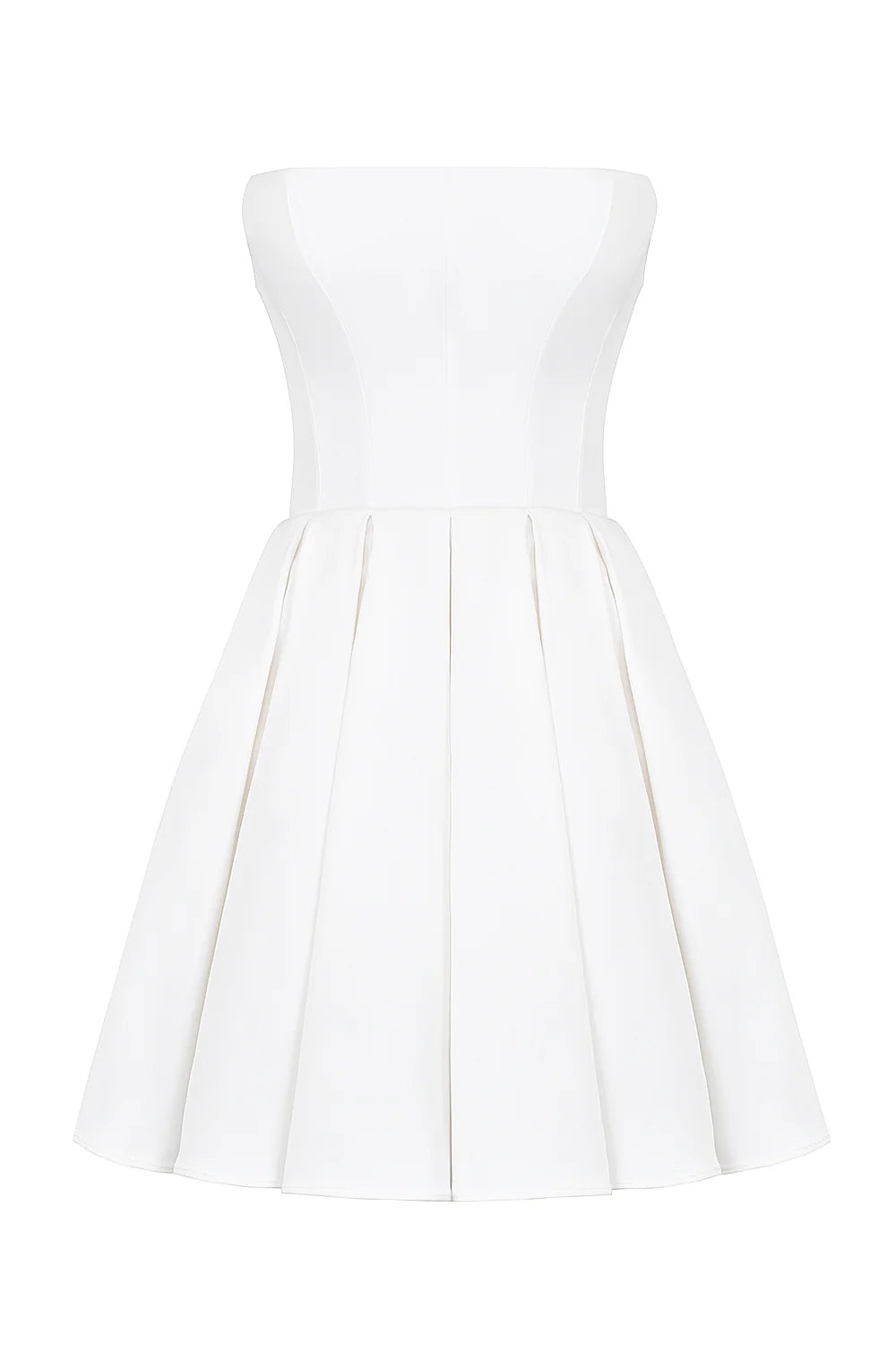 white strapless pleated mini dress