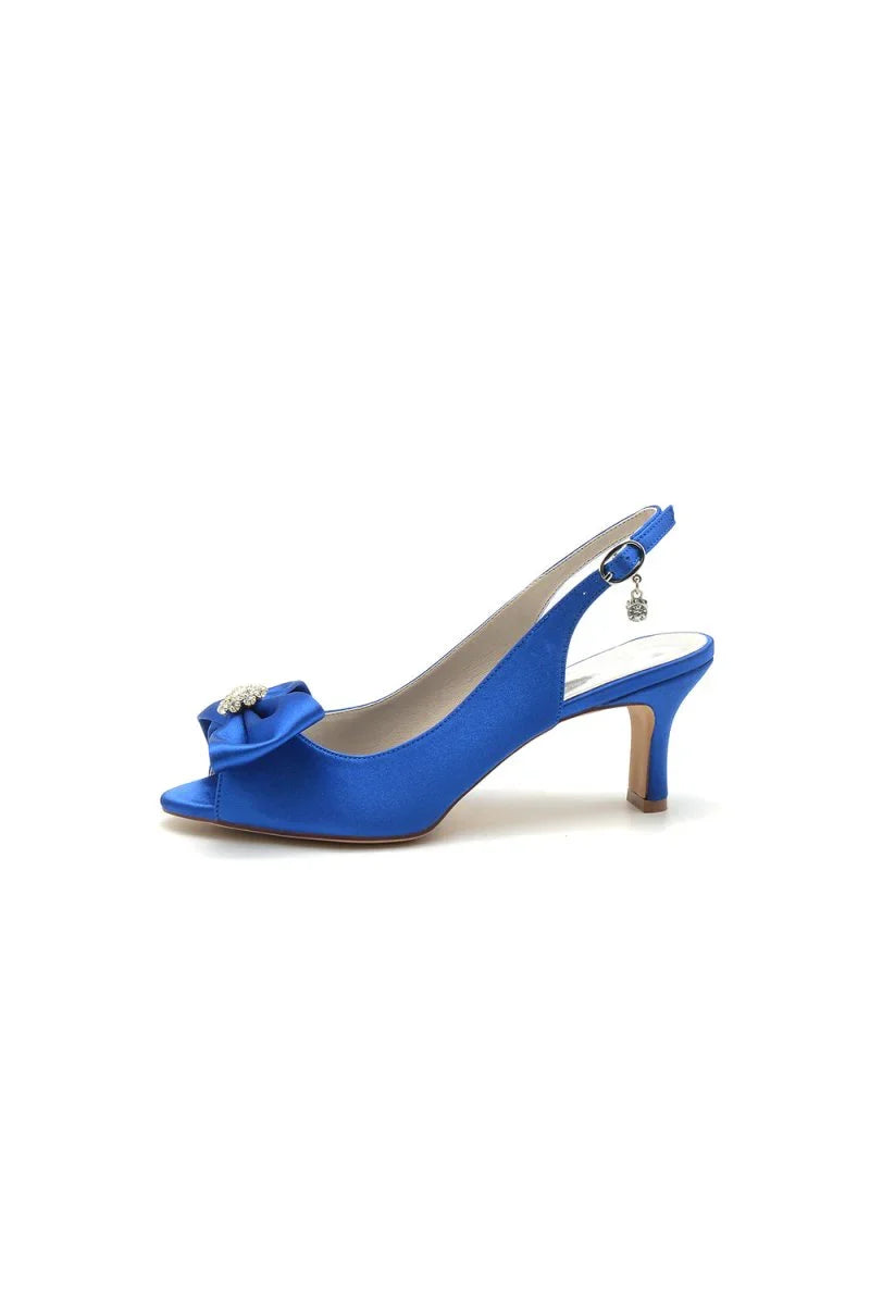 Open Toe Beaded Satin Stiletto Heels With Bow