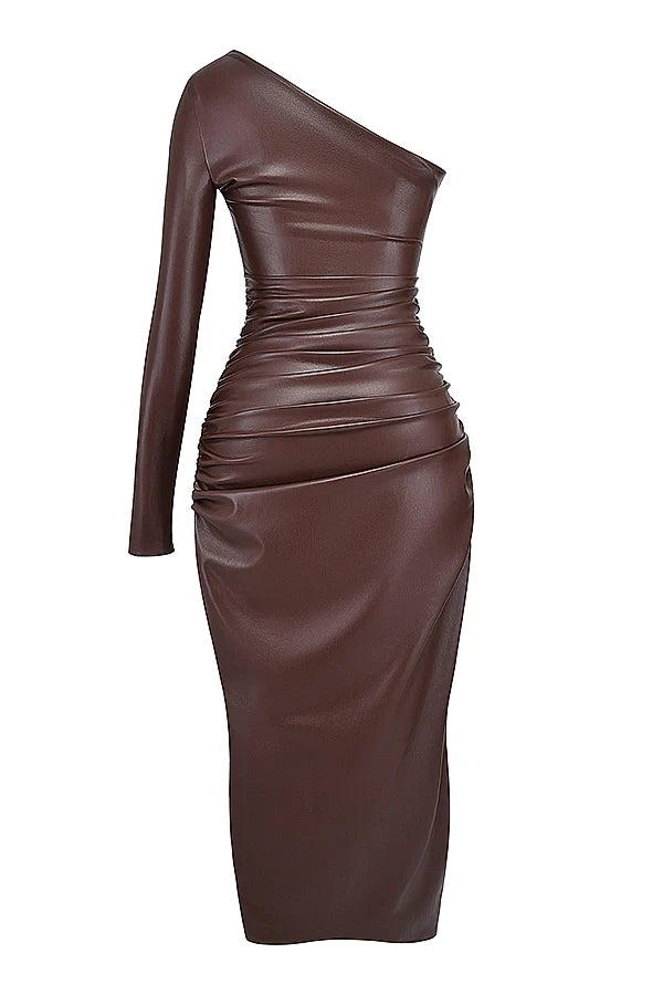 cocoa vegan leather maxi dress
