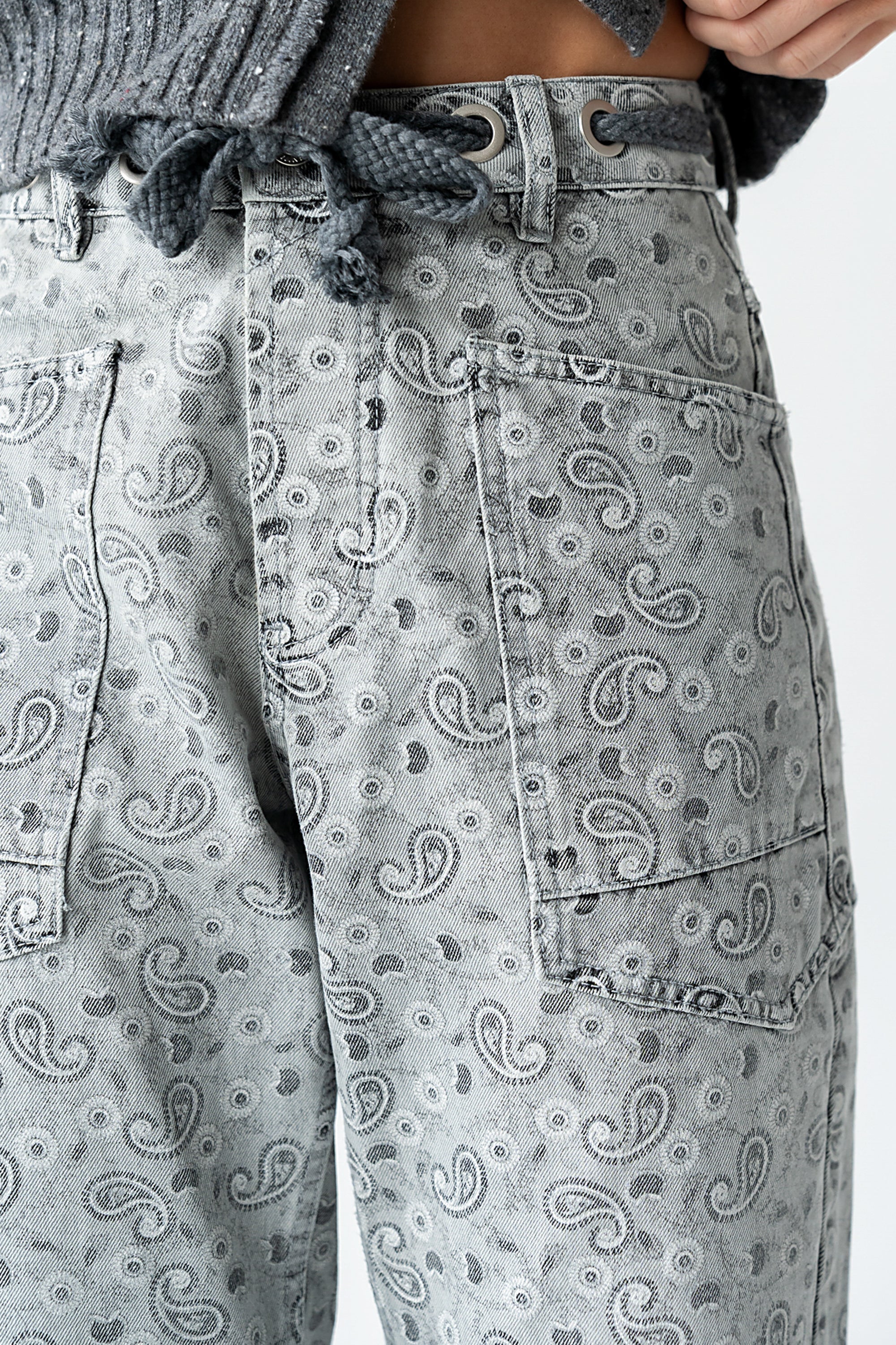 Paisley Printed Barrel Jeans