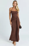 Aria Maxi Dress Strapless Tie Waist Dress in Chocolate