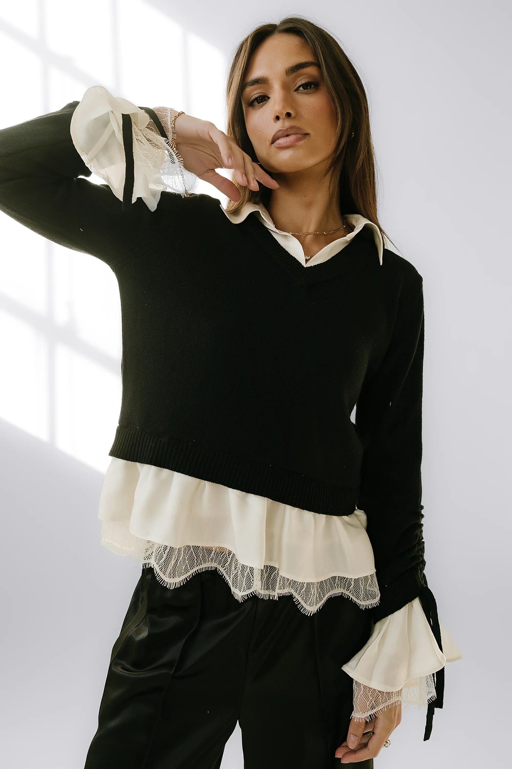 Bennet Double Layer Sweater in Black