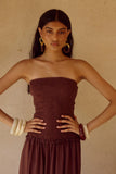 FLEUR SHIRRED STRAPLESSS MAXI DRESS CHOCOLATE