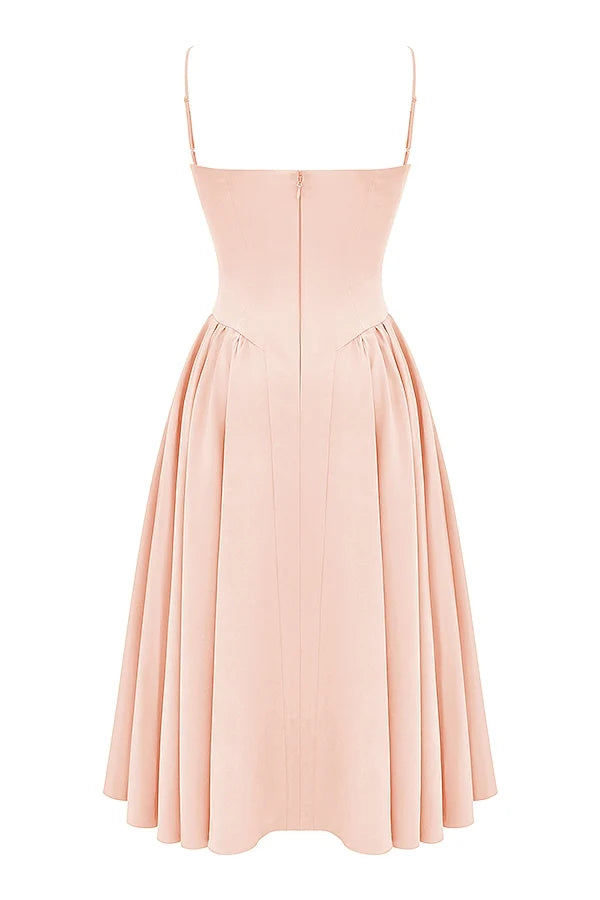peach parfait twill corset midi dress