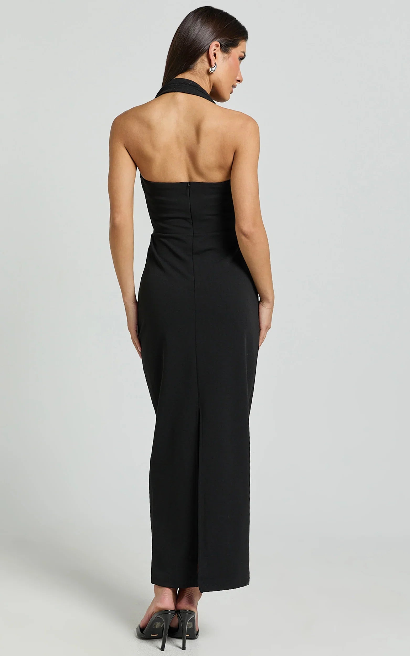 Salome Midi Dress Halter Neck Column Dress in Black
