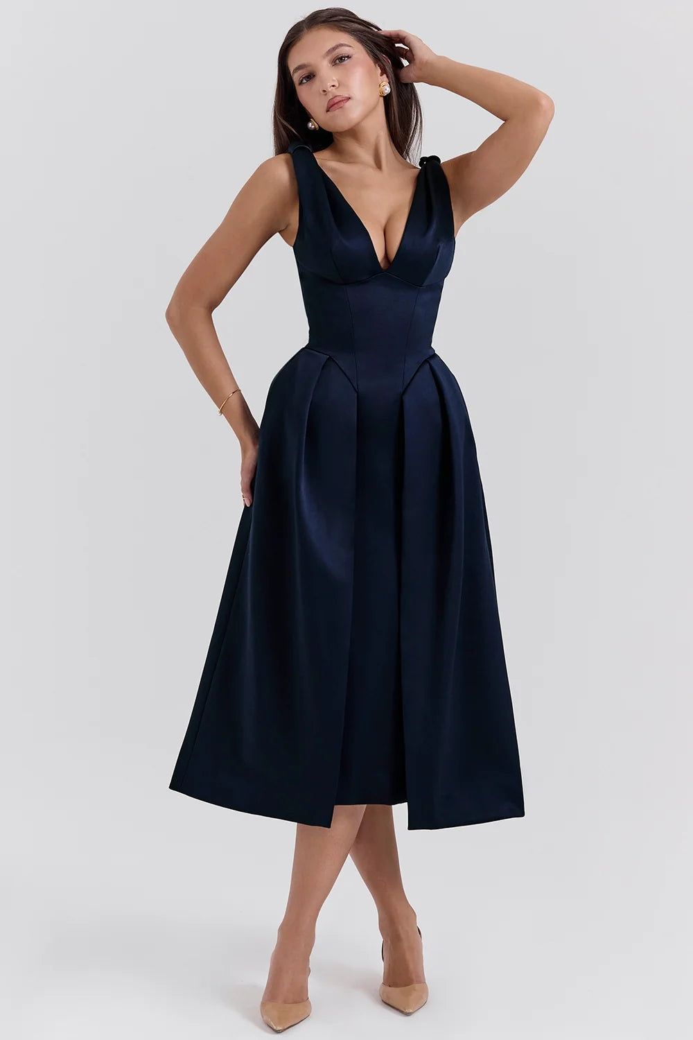 midnight twist strap satin midi dress sale