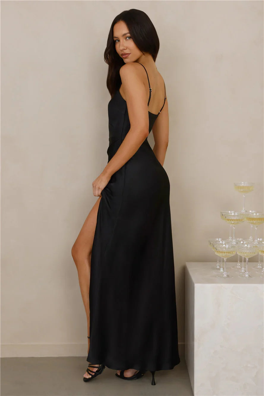 The Violetta Satin Maxi Dress Black