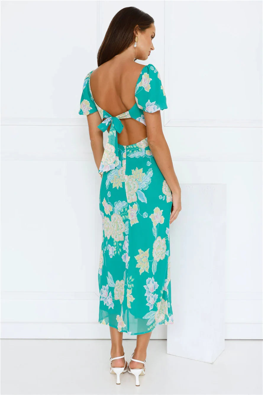 Floral Vines Midi Dress Green