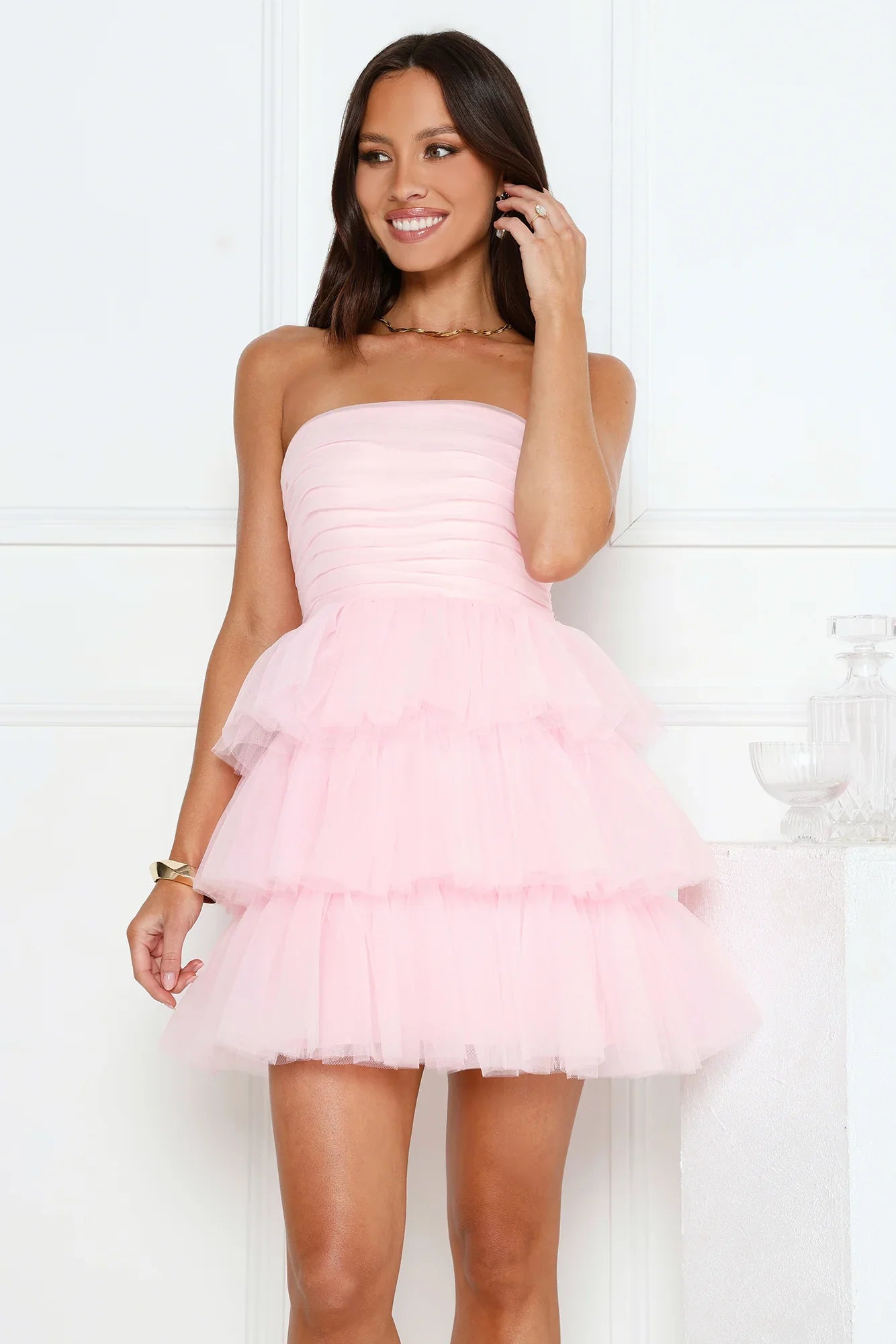 Secret Soirée Tulle Strapless Mini Dress Pink