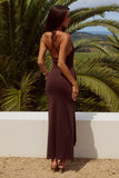 AYELLA DEEP V KNIT MAXI DRESS CHOCOLATE