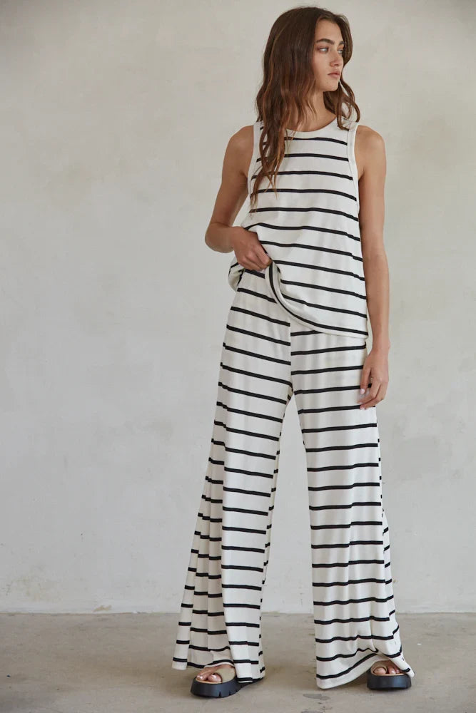 Sailor Striped Ribbed Wide Leg Pants