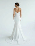 Mermaid White Spaghetti Straps Long Lace Wedding Dress