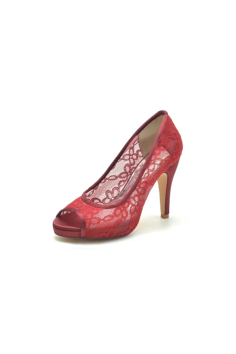 Champagne High Heels with Lace Embellishments