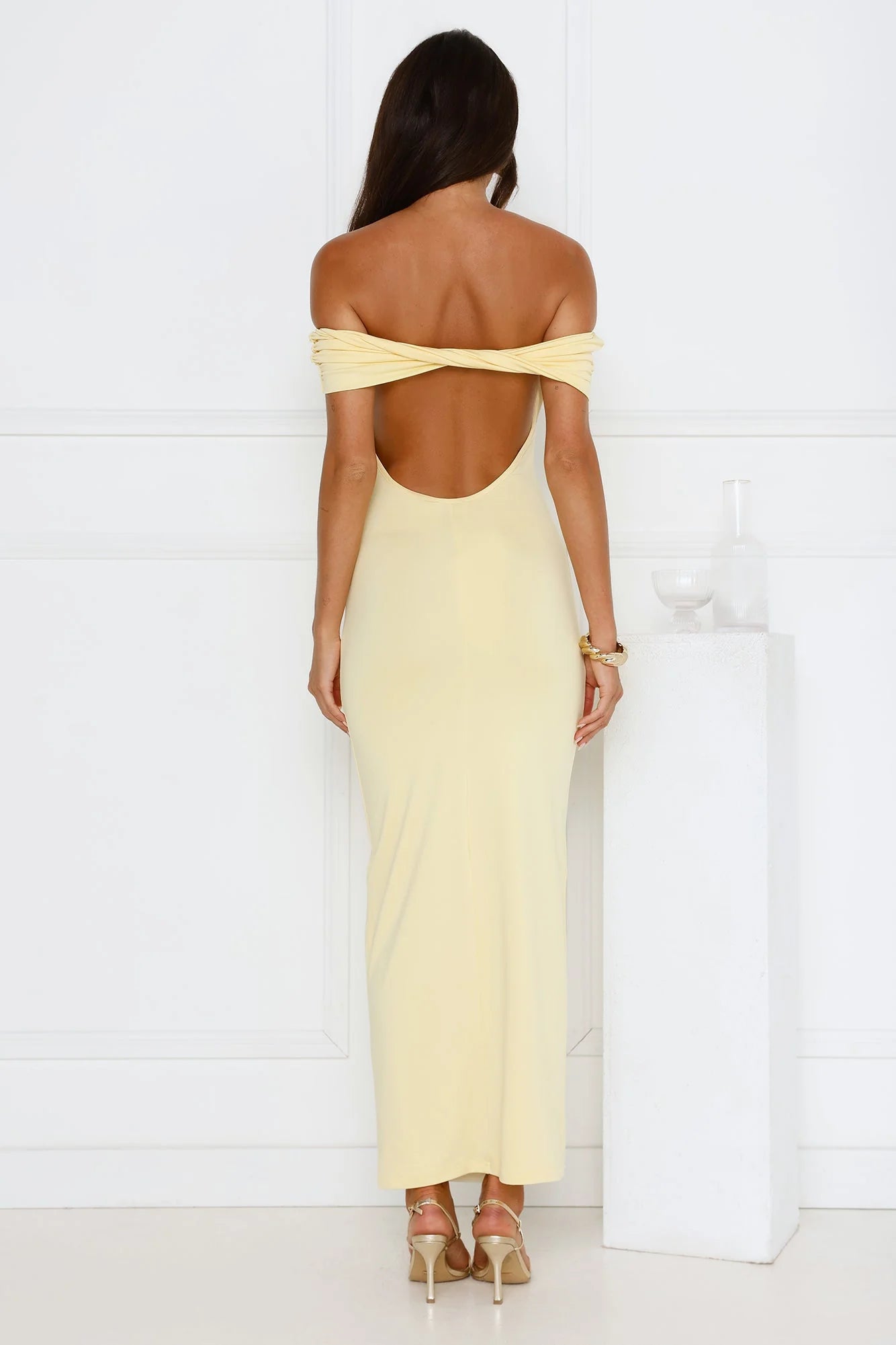 Soft Whispers Off Shoulder Maxi Dress Yellow