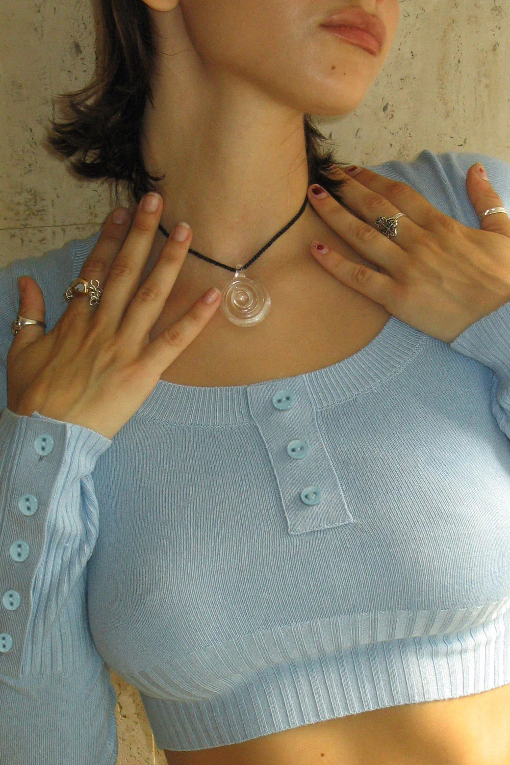 Claude Lightweight Knit Mini Crop Top Cornflower