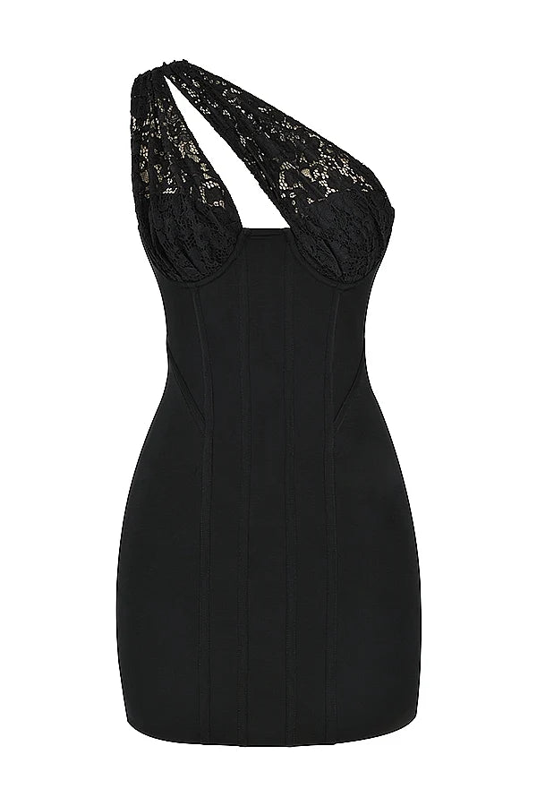 black lace mini dress