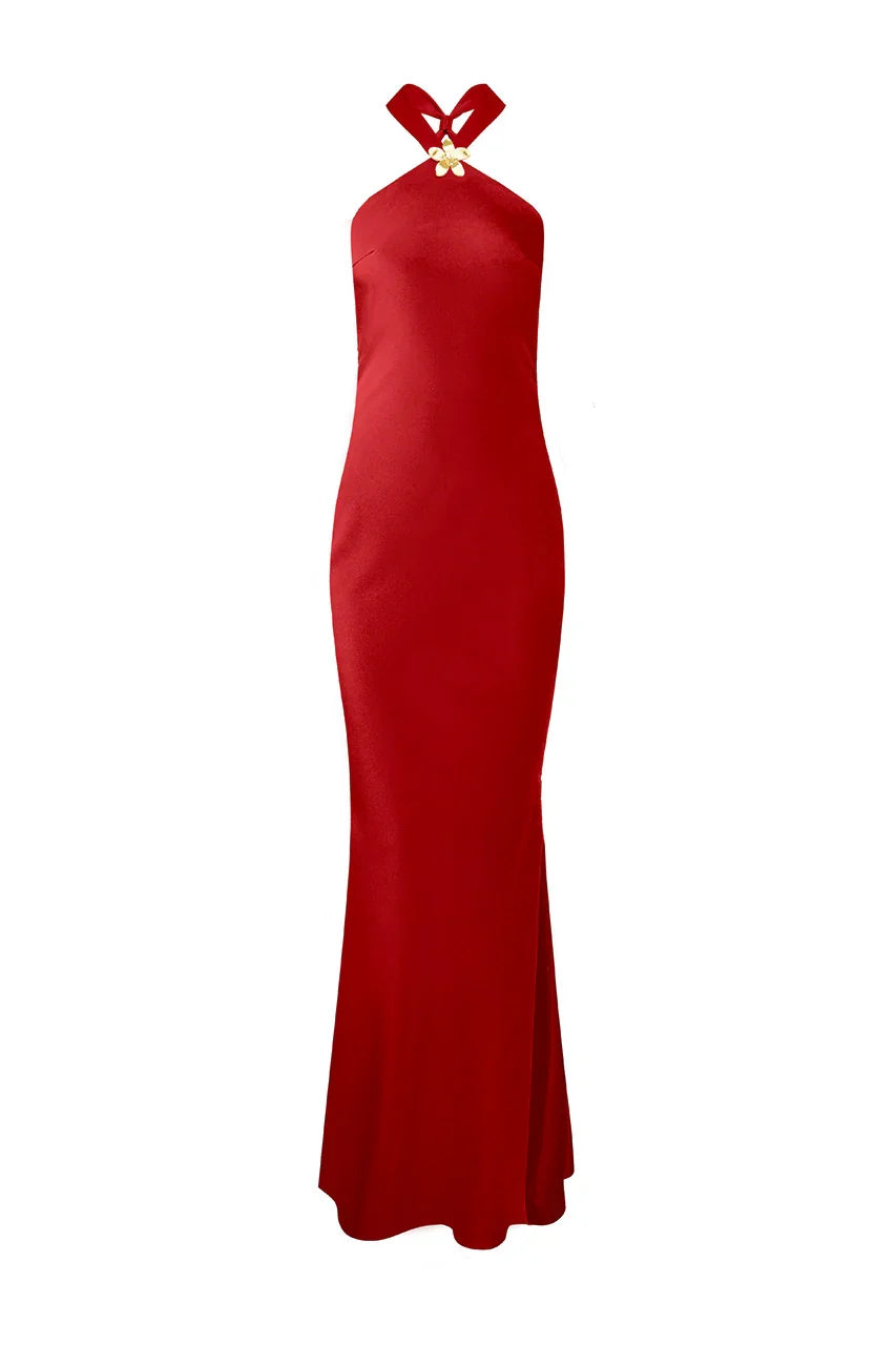 CHARA LOW CROSS BACK MAXI DRESS CHERRY