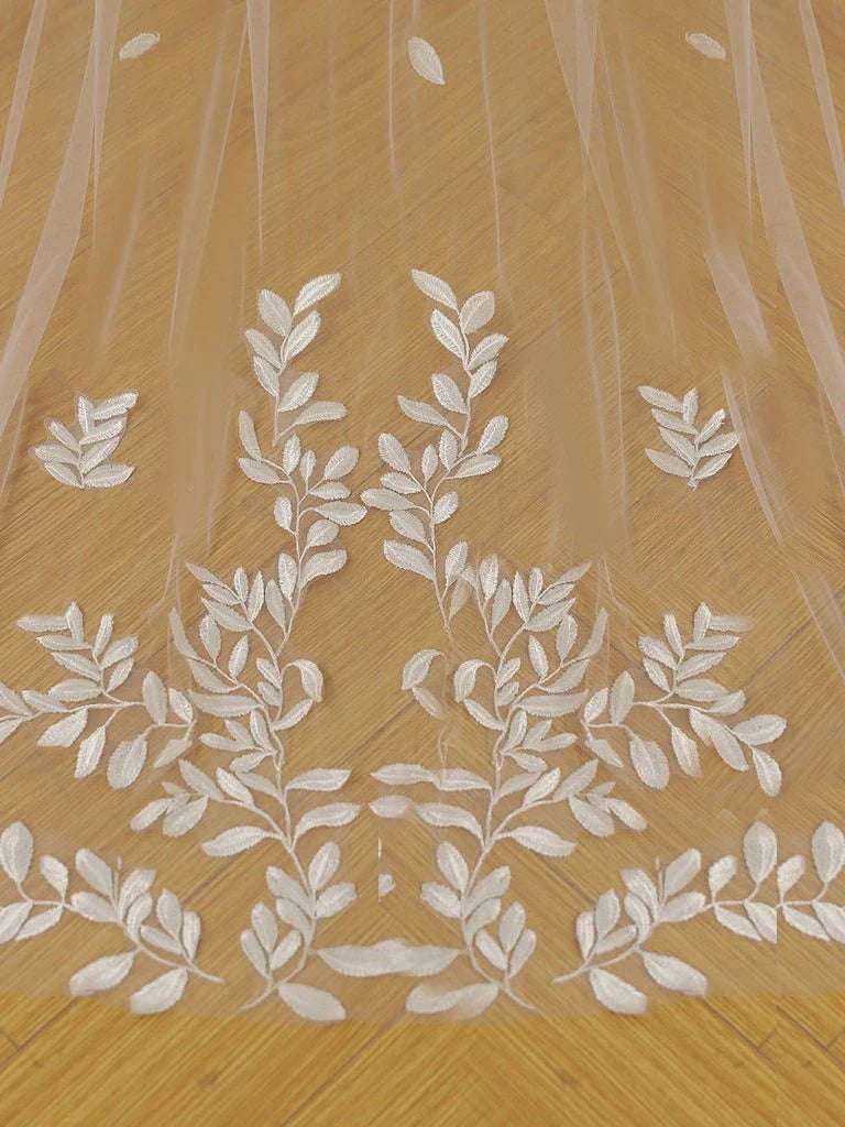 Simple Leaves Lace Chapel Train Veil Bridal Veil Wedding Veil