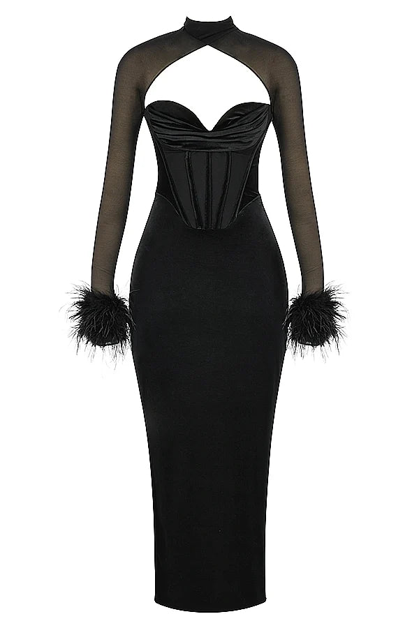 black velvet corset maxi dress