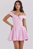 cotton candy twill off shoulder mini dress