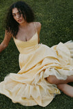 sunshine yellow satin tulle midi dress