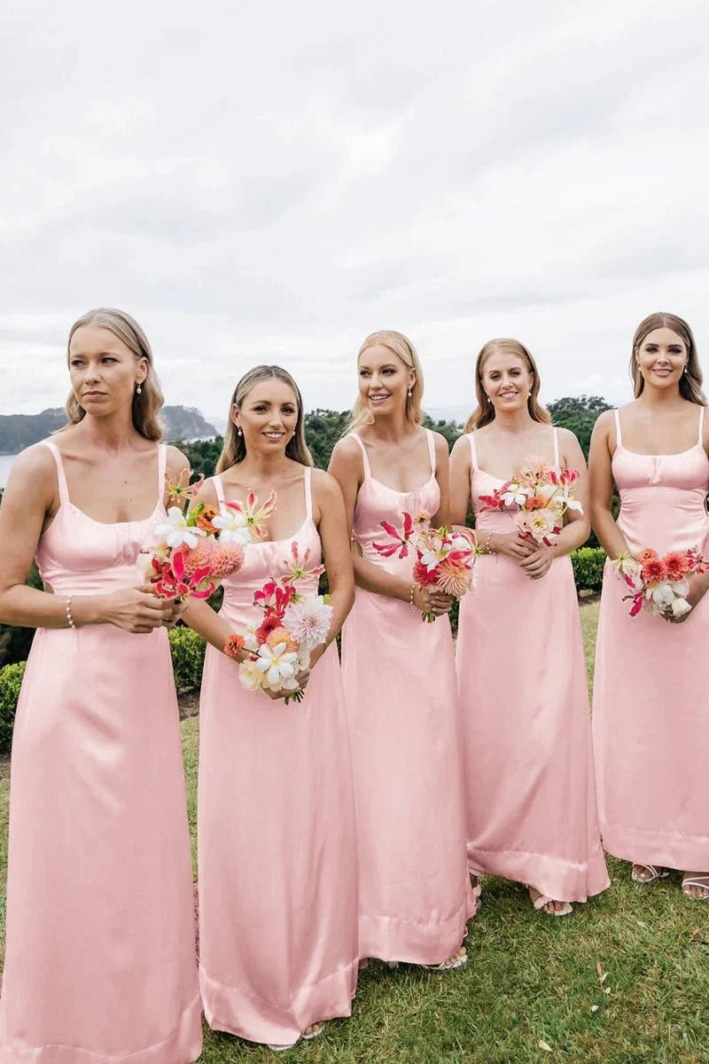 Sheath Spaghetti Straps Cutout Long Bridesmaid Dresses