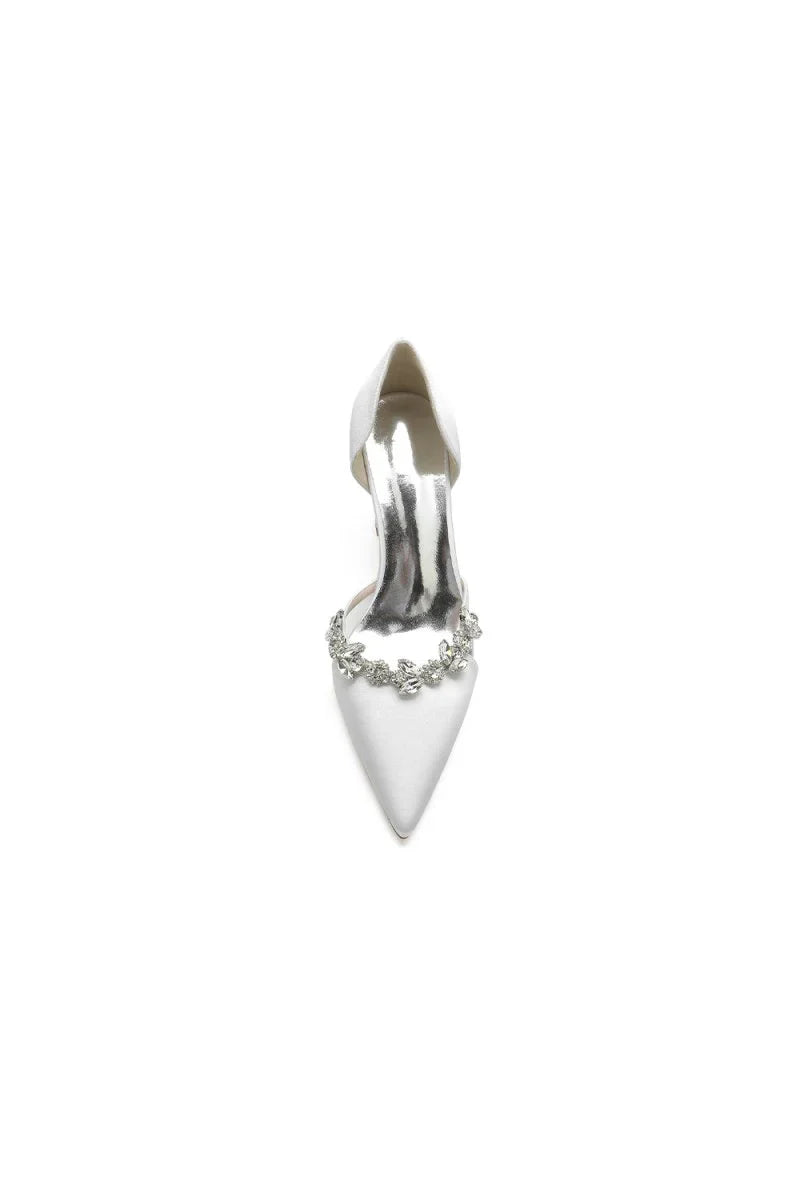 Crystal Strap Pointed Toe Block Heel Sandals