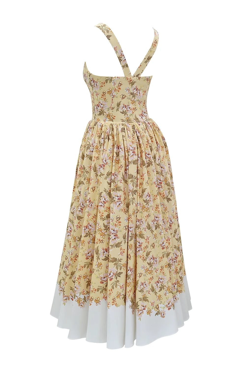 honeyflower print gathered cotton midi dress
