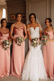 Elegant Pink Floor Length Long Bridesmaid Dress